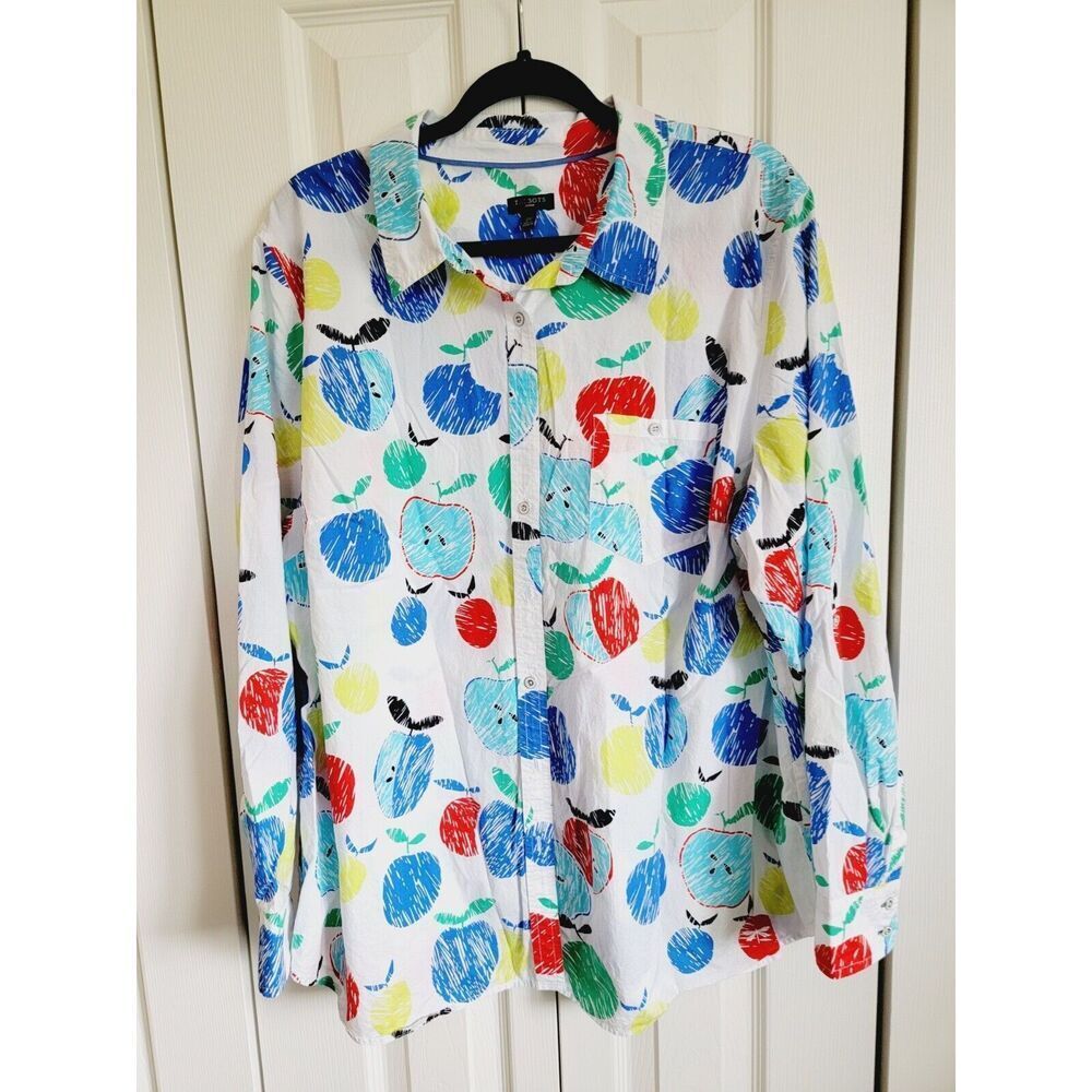 Talbots 2X Apple Print Shirt Women's Size 22/24 Roll Tab Sleeves‎ Teacher Button